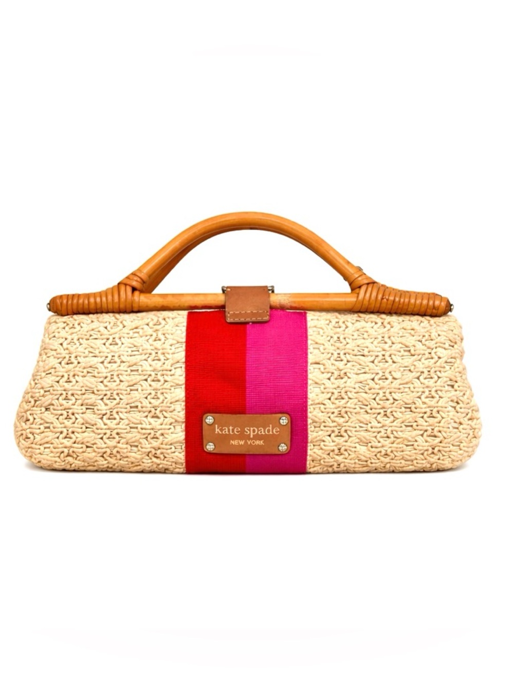 kate spade Cream Woven Clutch with Red and Pink Stripe